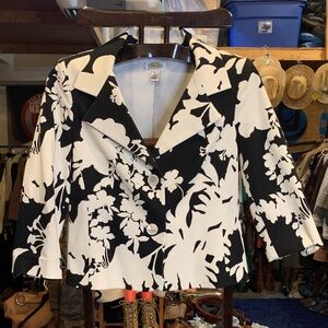 Talbots Black and White Floral Blazer